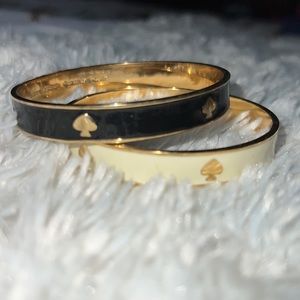 Gold Spade Accent Black and Cream Enamel Bangle Set - Women's Jewelry
